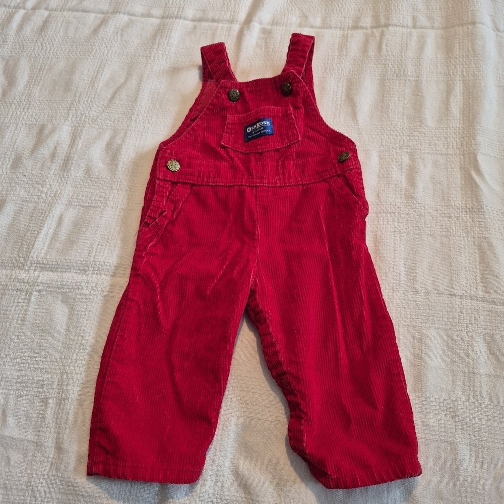 Oshkosh B'gosh boys size 6-9 months red corduroy overalls VGUC union made